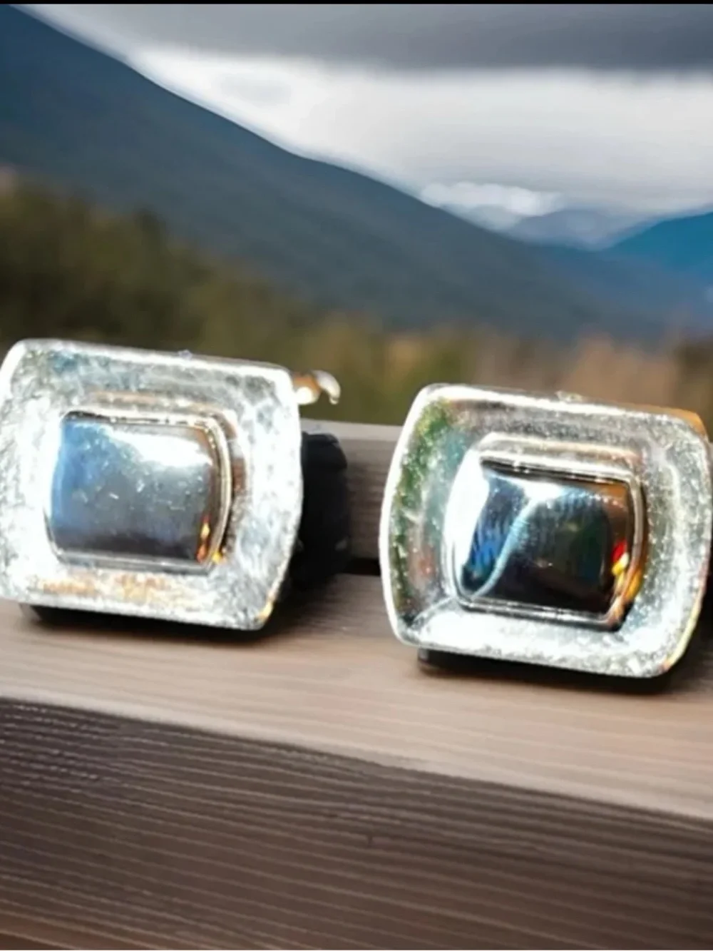 Vintage Destino Italian Sterling Silver Hematite Square Formal Cuff Links